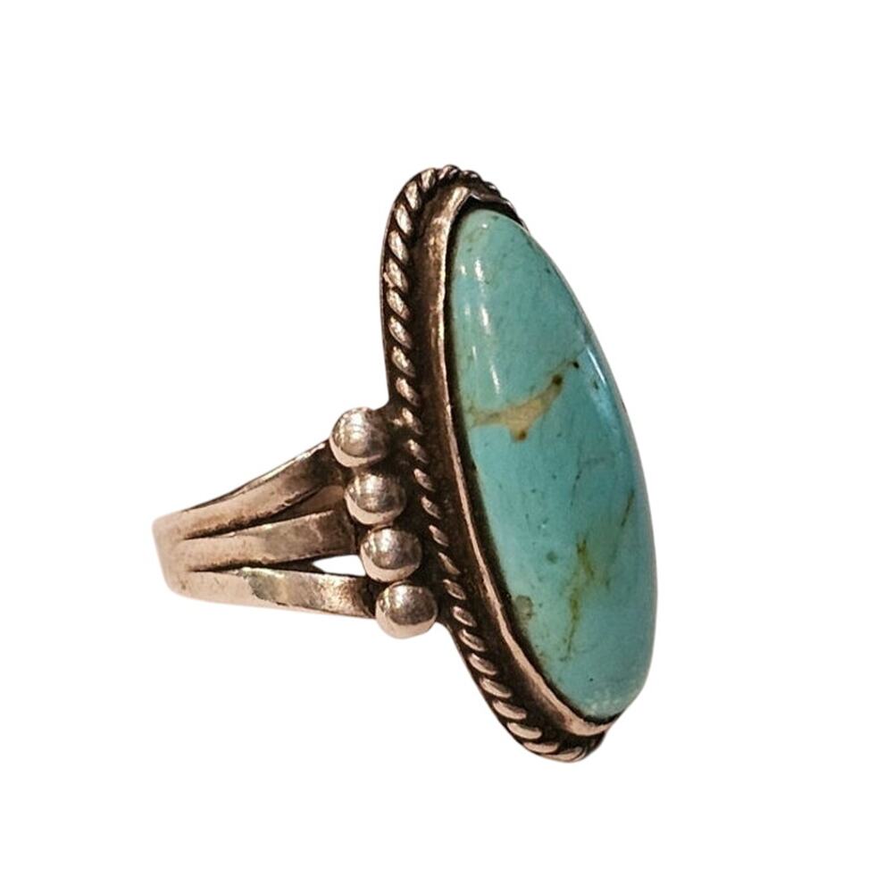 Vintage Navajo Sterling & Sky Blue Turquoise Ring, Size 9 - Picture 3 of 5